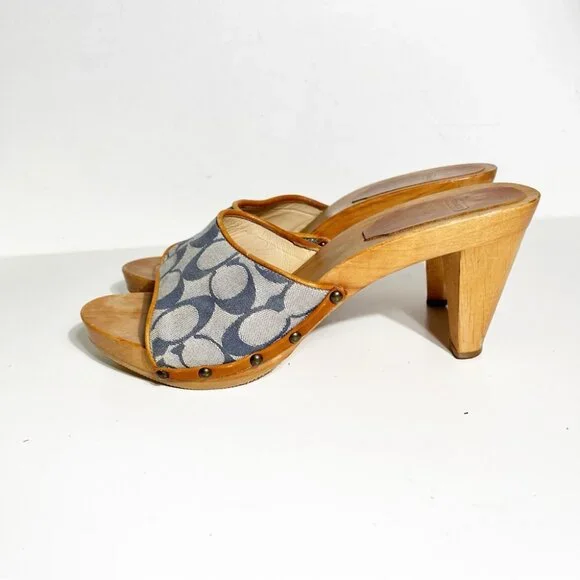 Vintage Coach Brenda Wooden Siganture Clog Blue Denim size 9 - Picture 3 of 9